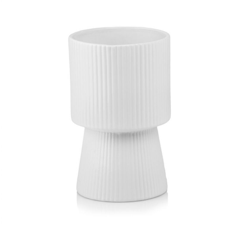 osłonka ceramiczna prążkowana na nóżce biała 14 cm