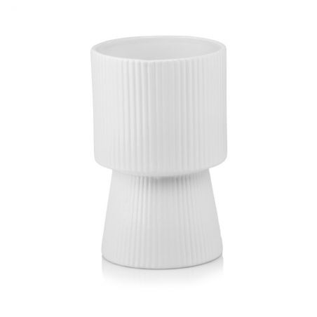 osłonka ceramiczna prążkowana na nóżce biała 14 cm