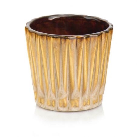 osłonka ceramiczna geometryczna musztardowa 14 cm