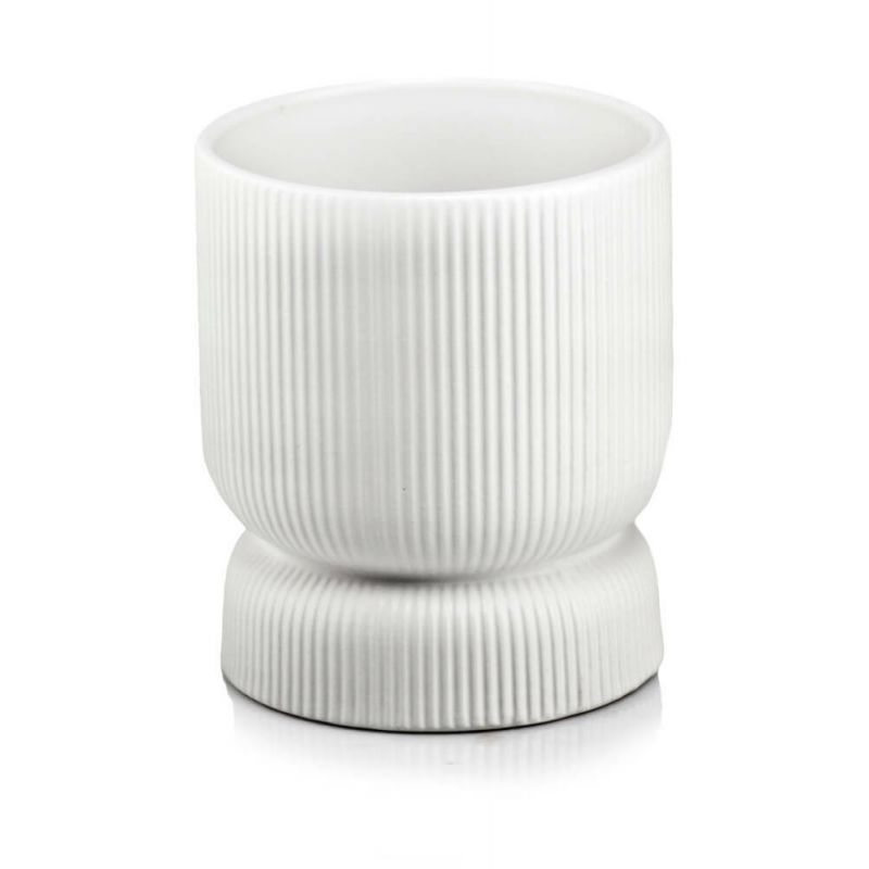 osłonka ceramiczna prążkowana na nóżce biała 13 cm