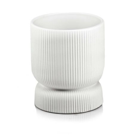 osłonka ceramiczna prążkowana na nóżce biała 13 cm