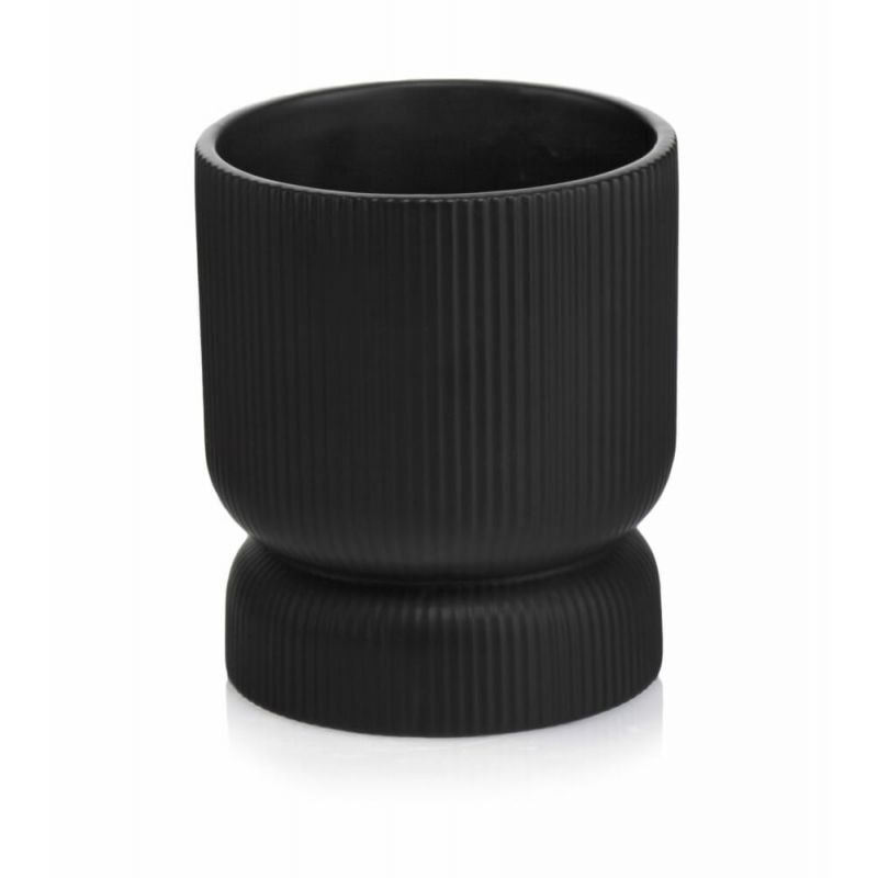 osłonka ceramiczna prążkowana na nóżce czarna 16 cm