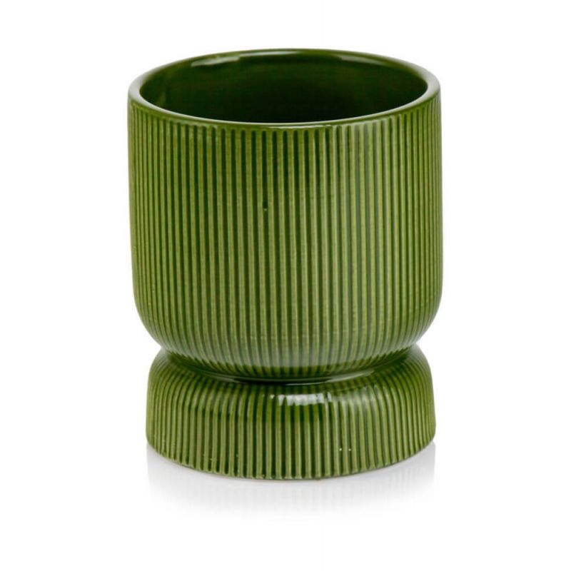 osłonka ceramiczna prążkowana na nóżce zielona 16 cm