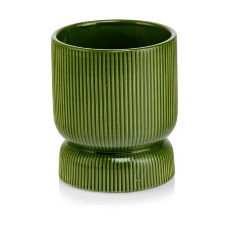 osłonka ceramiczna prążkowana na nóżce zielona 16 cm